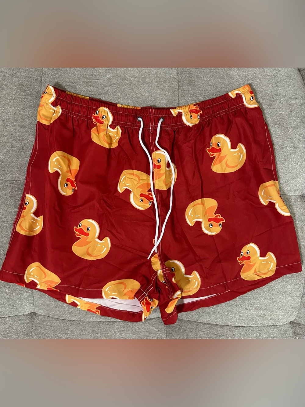 Men's Red Duck-Print Swim Trunks